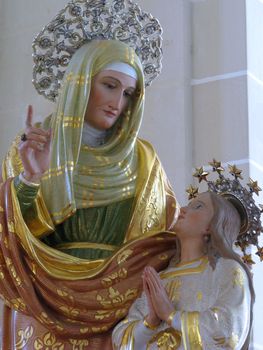 A detail of the statue of Saint Ann in Marsascala, Malta.