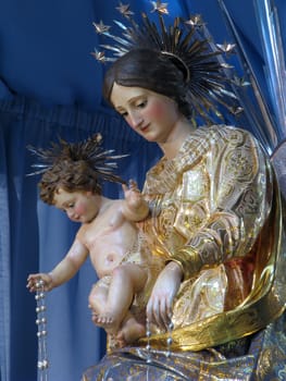 A detail of the statue of Our Lady of Pompeii in the village of Marsaxlokk, Malta.