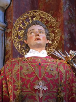 A detail of the statue of Saint Lawrence in Vittoriosa, Malta.