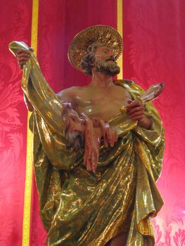 A detail of the statue of Saint Bartholomew in Gharghur, Malta.