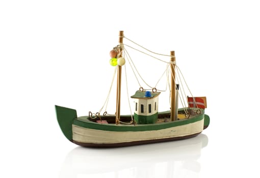 old danish model fish boat isolated on white