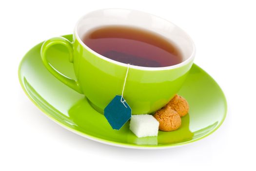 green tea cup on white background,