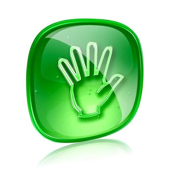 hand icon green glass, isolated on white background.