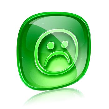 Smiley dissatisfied green glass, isolated on white background.