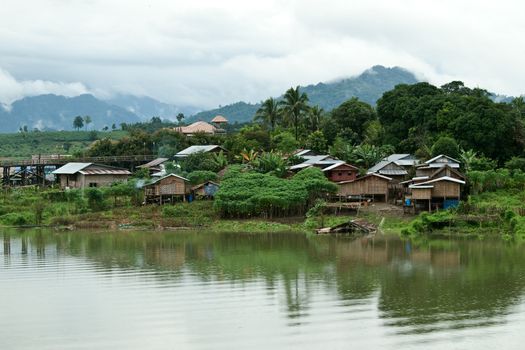 Thailand Floating Town in Sangklaburi Kanchanaburi Thailand