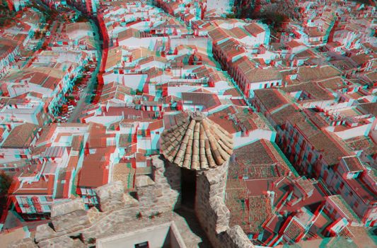 anaglyph 3D of Olvera is a white village  in Cadiz province, Andalucia, Spain. (need red-cyan stereo glasses)