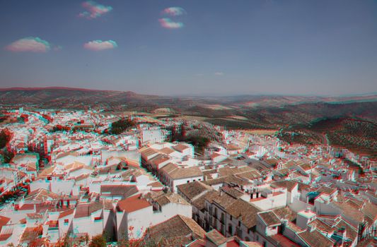 anaglyph 3D of Olvera is a white village  in Cadiz province, Andalucia, Spain. (need red-cyan stereo glasses)