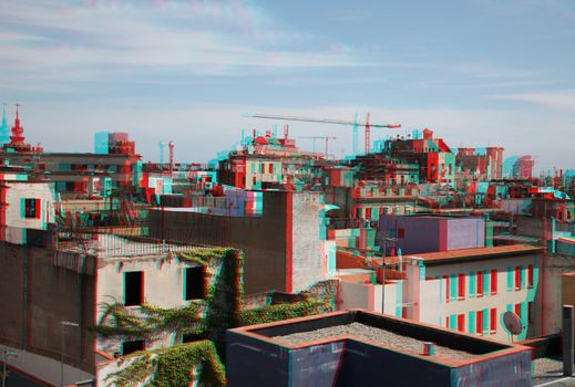 Barcelona streets photo (anaglyph effect. need stereo glasses to view in 3D) 