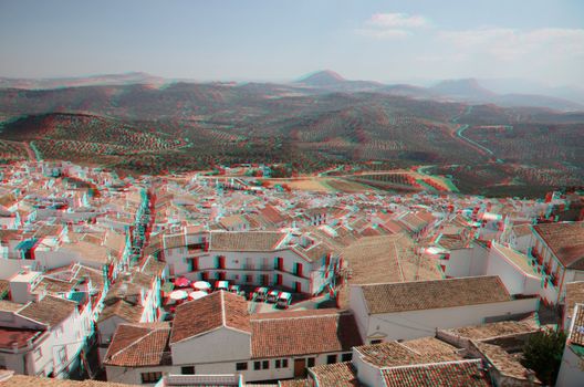 anaglyph 3D of Olvera is a white village  in Cadiz province, Andalucia, Spain. (need red-cyan stereo glasses)