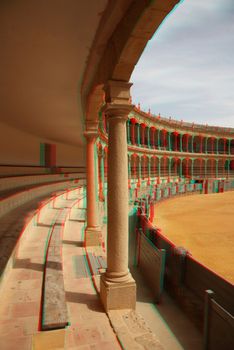 anaglyph stereo photo of Bullfighting arena in Ronda, Spain (need red-cyan glasses)