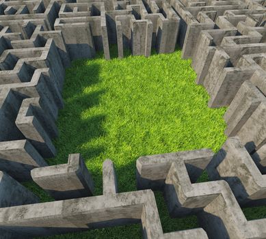 concrete maze over grass meadow