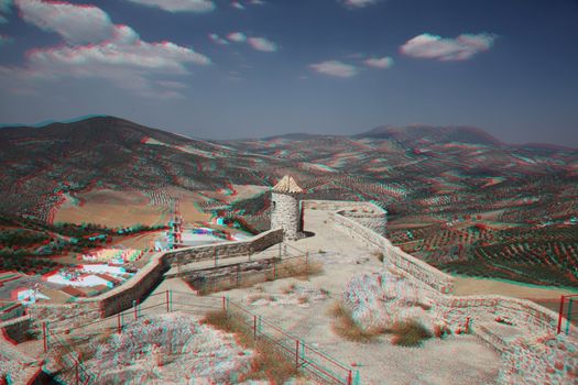 anaglyph 3D of Olvera is a white village  in Cadiz province, Andalucia, Spain. (need red-cyan stereo glasses)