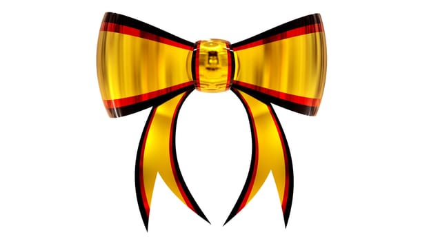 yellow with red plastic christmas bow on a white background