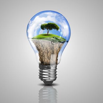 Green energy symbols, ecology concept, light bulb