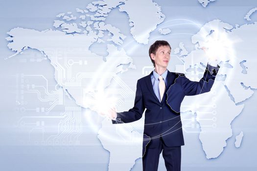 Modern Business World, A businessman navigating virtual world map