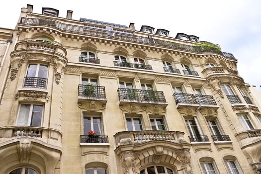 Facade of a traditional building in downtown Paris, France 