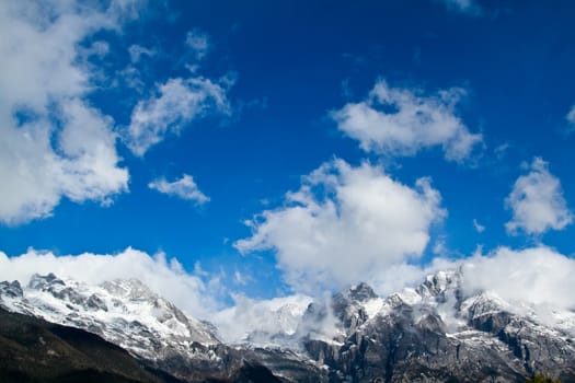 Beautiful landscape snow mountain with blue sky