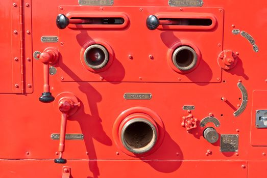 Old vintage fire engine detail at a Fire and emergency services week in Bangkok