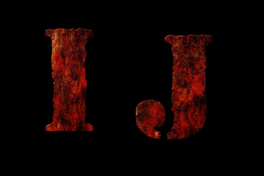 Rusty vintage alphabet "IJ" letters, grunge vintage alphabet on black isolated background. Can be use for icon, logo, web design concepts.