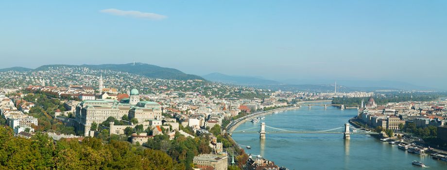 Panoramic overview of Budapest, Hungary at sunny day
