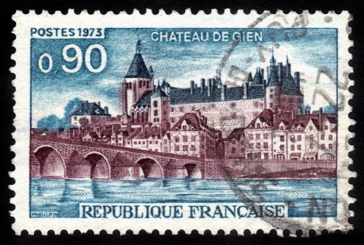 FRANCE - CIRCA 1973: a stamp printed in the France shows Gien Chateau (Castle Gen), Loiret Department, France, circa 1973