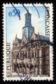 FRANCE - CIRCA 1967: A stamp printed in the France shows City Hall, Hotel de Ville de Saint Quentin, France, circa 1967