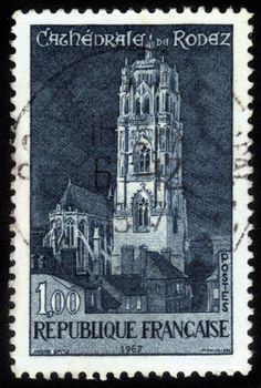 FRANCE - CIRCA 1967: A stamp printed in the France shows Rodez Cathedral, France, circa 1967