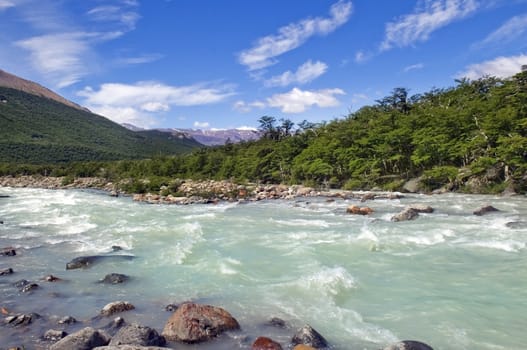 cold turbulent flow at the foot of Fitz Roy, Argentina