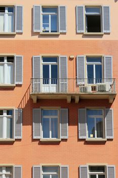 Close up of the facade of a building by summer, Lugano, Switzerland