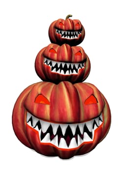Three pumpkins for halloween in white background