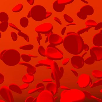 Blood cells in red background as in a vessel