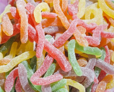 Multi-colored gummy candies served in a children's party