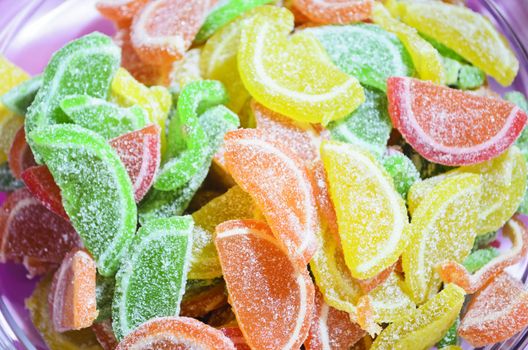 Multi-colored gummy candies served in a children's party