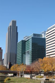 View of the skyline of downtown Omaha, Nebraska from City Park.