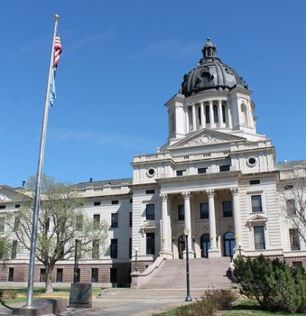 Front view of the South Dakota State Capitol Building in Pierre, SD.