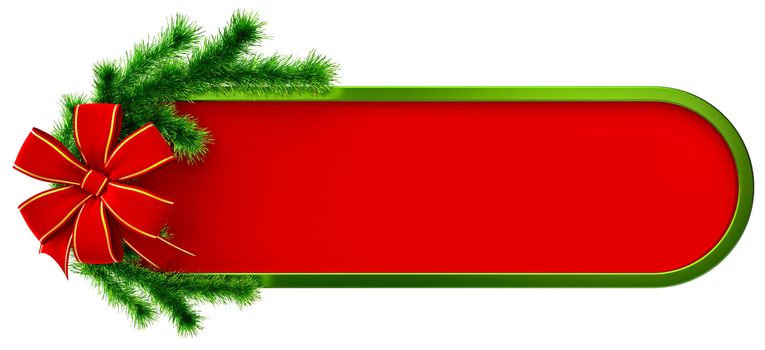 green christmas frame with decorative plastic green fir branch and red bow
