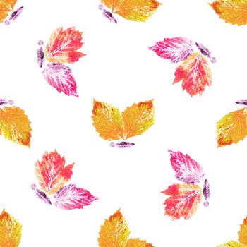 Abstract seamless background, butterflies from leaves, hand draw watercolour painting