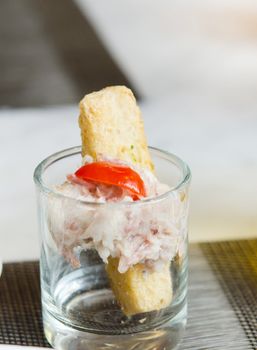 Tuna fish spread , snack in glass