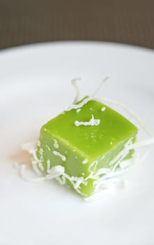 green dessert made from coconut and sugar ,  thai style dessert
