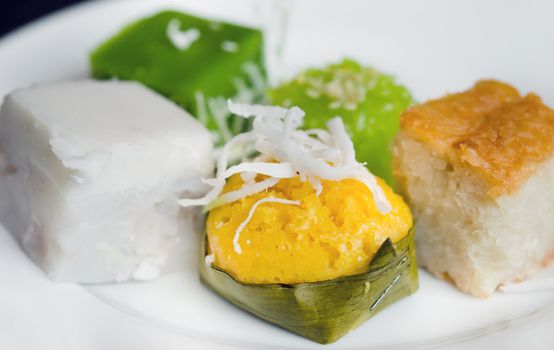 mix sweet dessert , thai style dessert made from coconut milk and sugar