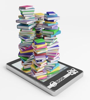Stacks of ordinary books grow from display