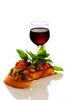 delicious bruschetta appetizer on white background