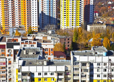 New Social apartment buildings in the residential area of Samara. Construction in the area of ??private houses on the banks of the Volga river.