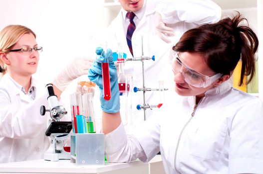 Chemists working with a team looking at the tube