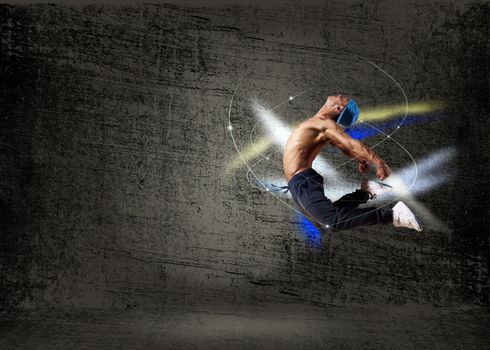 Dancer jumping , on an abstract background. collage