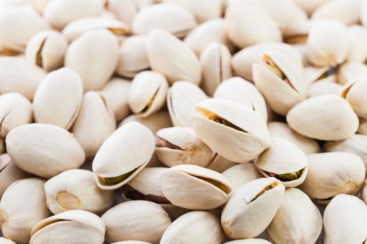 close up pistachios nuts on white background