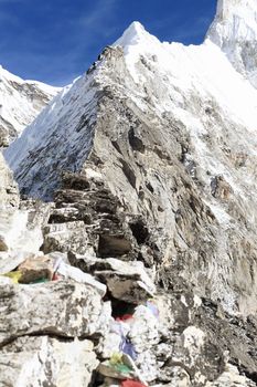 High mountains in white cloud. Nepal. Everest