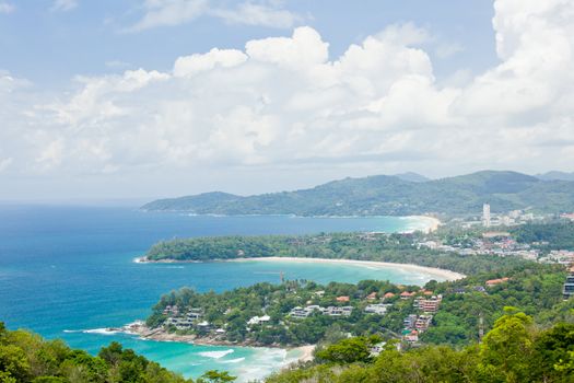 Aerial view landscape of Bay and tropical beach,kata karon and  katanoi, in Phuket Thailand 