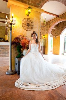 Beautiful Bride indoors in Italian building