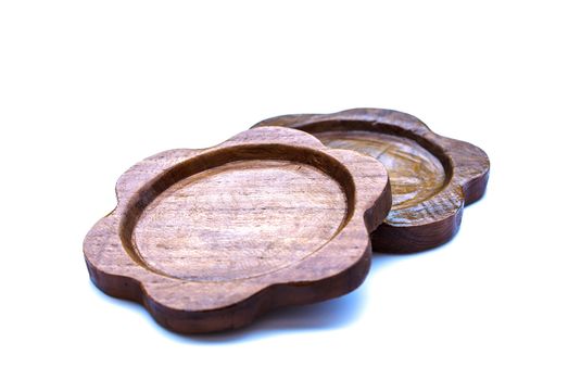 Wooden Saucer on White Background